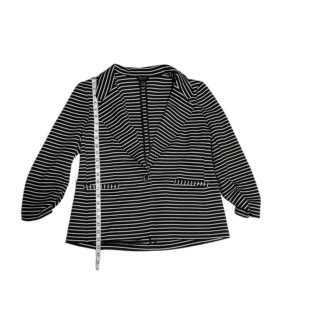 Soho Apparel Ltd Womens Blazer White-Black Stripe Long Sleeve Size L - Picture 5 of 7
